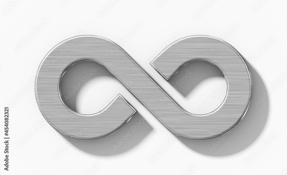 Infinity symbol 3d brushed metal isolated orthogonal with shadow on white background Infinity symbol 3d brushed metal isolated orthogonal with shadow on white background