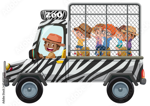 Wallpaper Mural Zoo concept with children on tourist car isolated on white background Torontodigital.ca