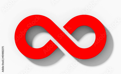 Infinity symbol 3d red isolated orthogonal with shadow on white background