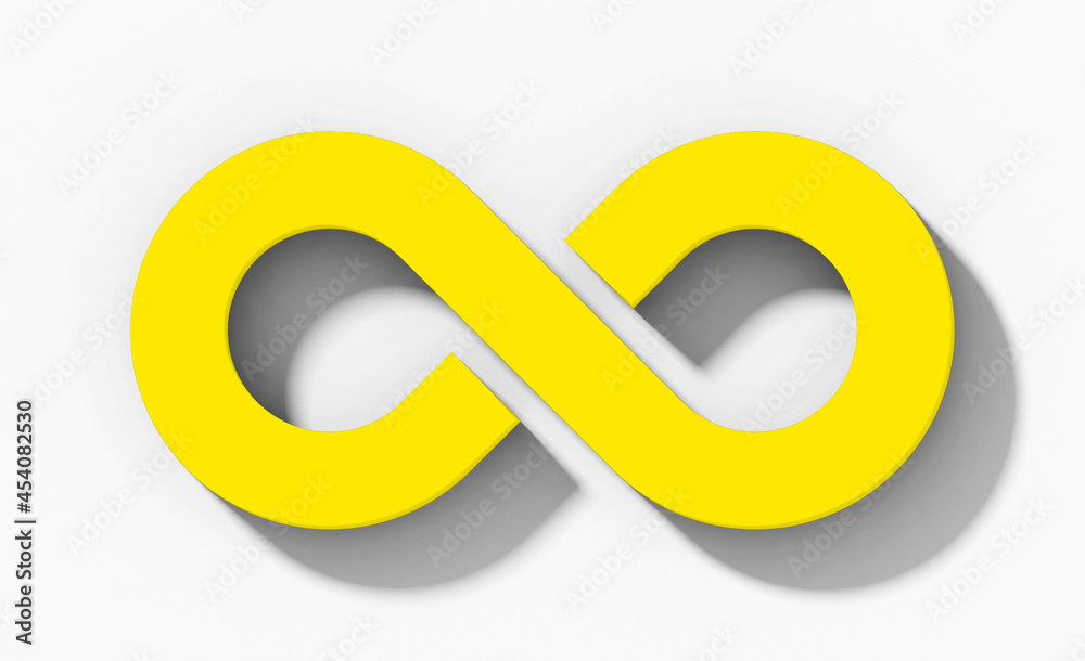 Infinity symbol 3d yellow isolated orthogonal with shadow on white background Infinity symbol 3d yellow isolated orthogonal with shadow on white background