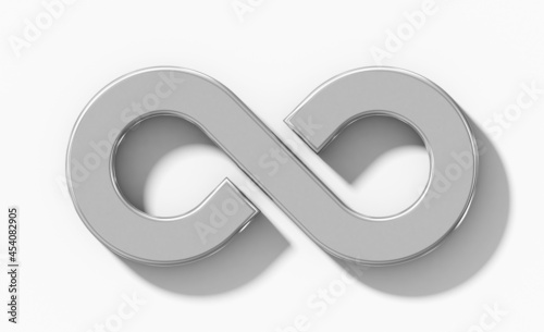 Infinity symbol 3d silver isolated orthogonal with shadow on white background