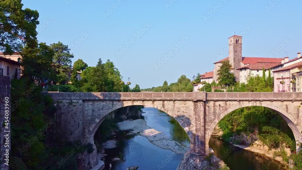 Aerial view of the Natisone river and Ponte del Diavolo in Cividale del Friuli Aerial view of the Natisone river and Ponte del Diavolo in Cividale del Friuli