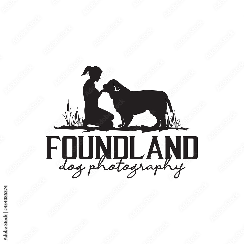 Girl and newfoundland dog silhouette logo design