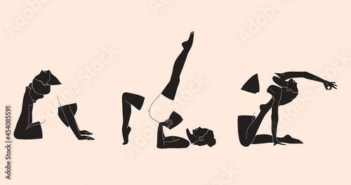 Yoga concept. Set of women in different yoga poses. Minimalism. Vector illustration.
