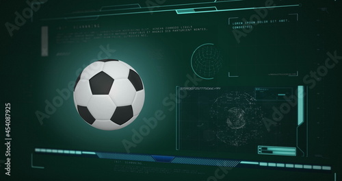 Image of scopes scanning and data processing with football © vectorfusionart