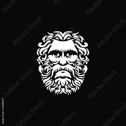 ancient Greek Sculpture Zeus Head Poseidon Triton Neptune Logo Illustrations photo