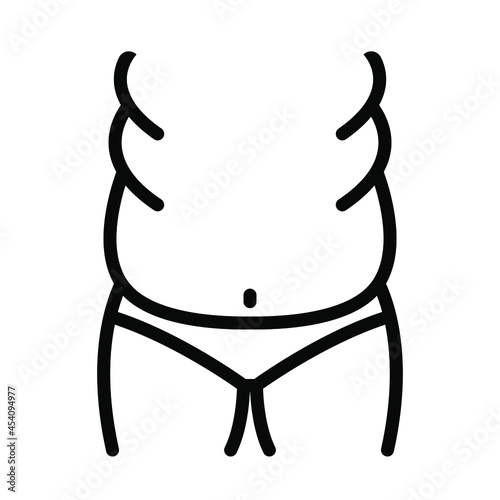 Obesity flat line icon. Pictogram of woman with fat belly. Unhealthy lifestyle symbol. Outline sign for mobile concept and web design, store