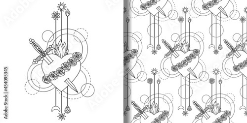 Immaculate Heart Virgin Mary print and seamless pattern set