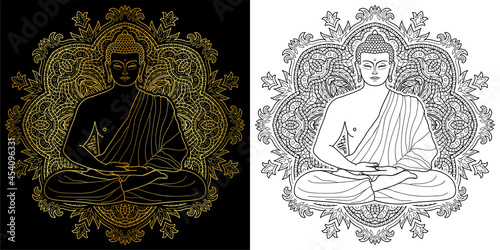 Sitting Buddha with mandala background prints set