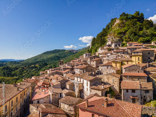 Ancient Italian medieval village perched on a mountain. Petrella Salto in the province of Rieti, a city in central Italy. photo