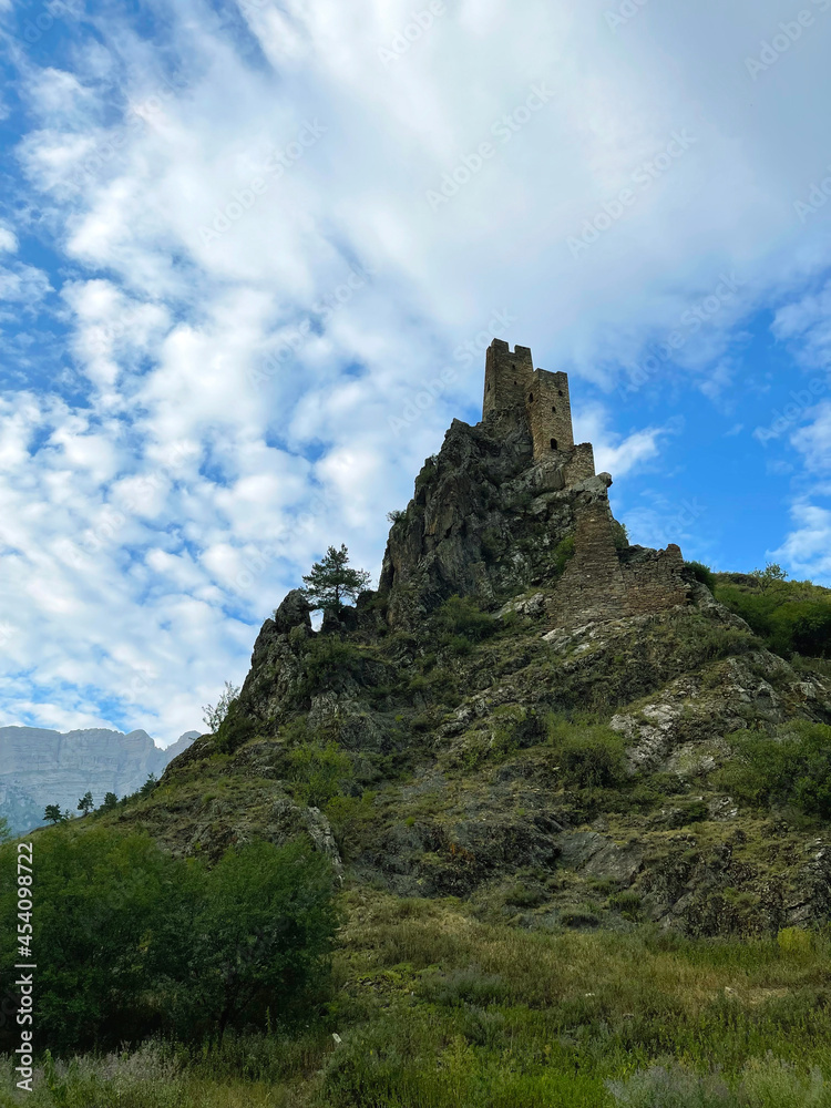 Ruined military tower Vovnushki in Ingushetia, Russia
