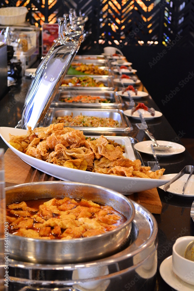 luxury buffet party dining catering with decoration in asian fusion ...