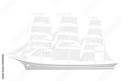 sailing vessel with three masts, monochrome silhouette of the frigate