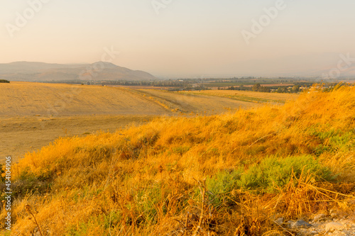 Sunset view of Hula Valley landscape  viewed from Tel Hazor