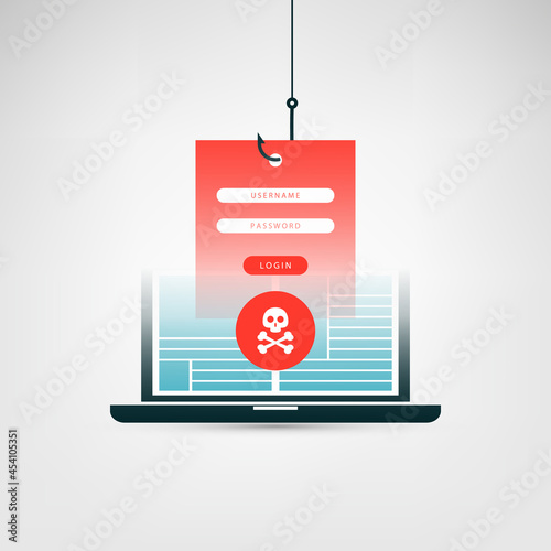 Internet Phishing, Account Hacking Attempt - Hacker Activity, Data Theft, Hacked, Stolen Login Credentials and Password, Cyber Crime and Network Security Vector Concept Illustration