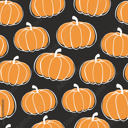 Autumn pumpkins seamless pattern. Halloween, Thanksgiving Day vector doodle pumpkin.