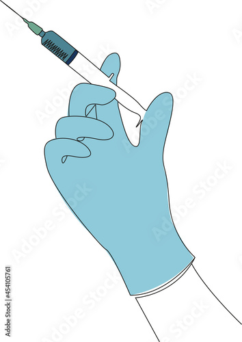 Vaccination. A gloved hand holds a syringe. Vector illustration.