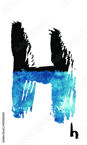 Watercolor alphabet, blue ocean, wector file, for greeting card, poster, framed wall picture, caligraphy vector font for printing