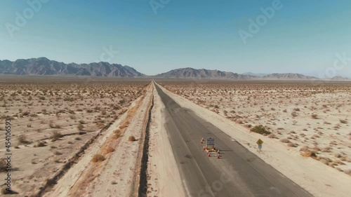 Aerial: Dessert road in Twentynine Palms, California, USA photo