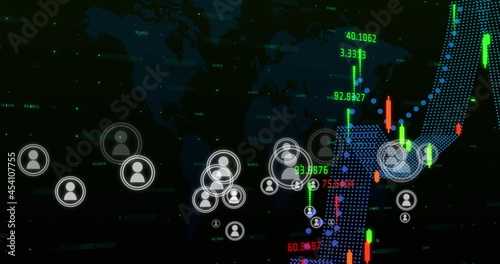 Digital profile icons against Financial data processing 