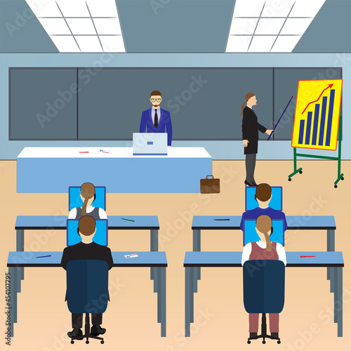 Students in the audience. Schoolchildren in the classroom.