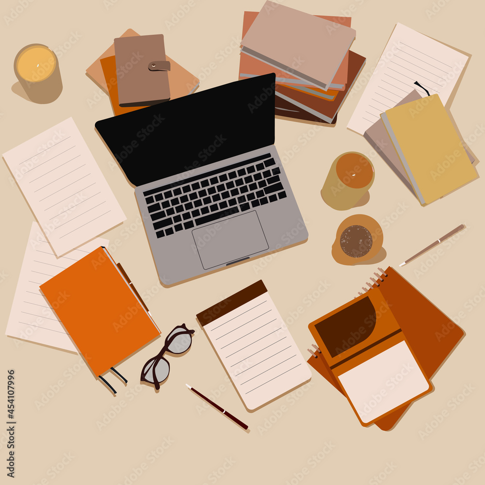 vector illustration of office desk