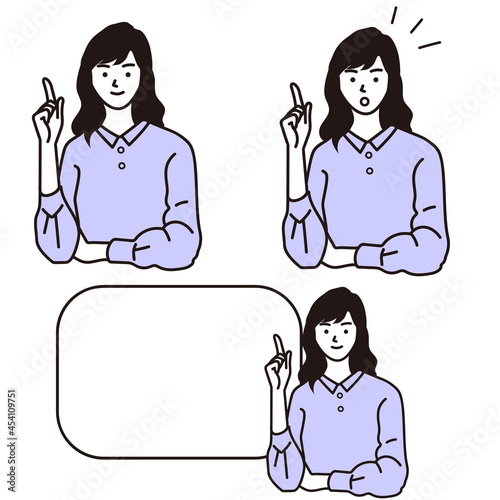 説明をする女性の線画ベクターイラスト
