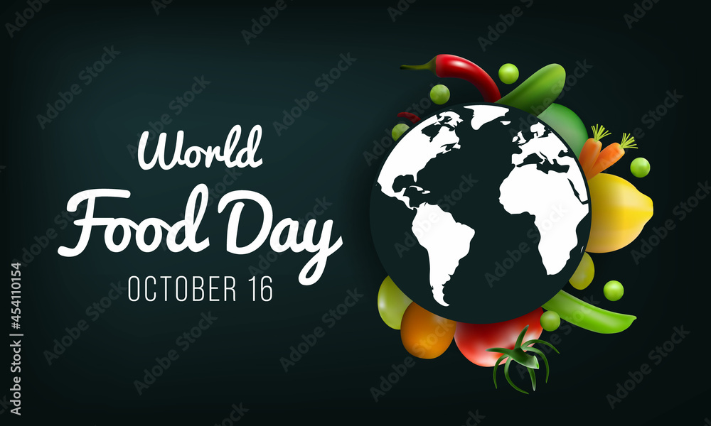 World Food day is observed every year on October 16, promotes global awareness and action for those who suffer from hunger and for the need to ensure healthy diets for all. Vector illustration