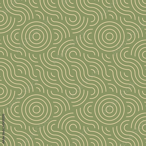 Japanese geometric seamless pattern. Abstract modern traditional wavy lines repeat motif for background, fabric or texture. Green ancient waves pattern from asian or japan. Vector geometric print.
