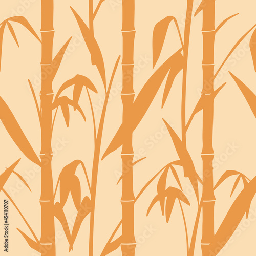 Fototapeta Naklejka Na Ścianę i Meble -  Bamboo leaves japanese nature seamless pattern. Japanese natural and floral motif for fabric, decoration and background design. Modern Japanese art deco style pattern. Bamboo leaves silhouette print.