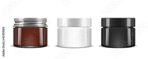3D Brown Glass Cosmetic Jar With Metal Lid