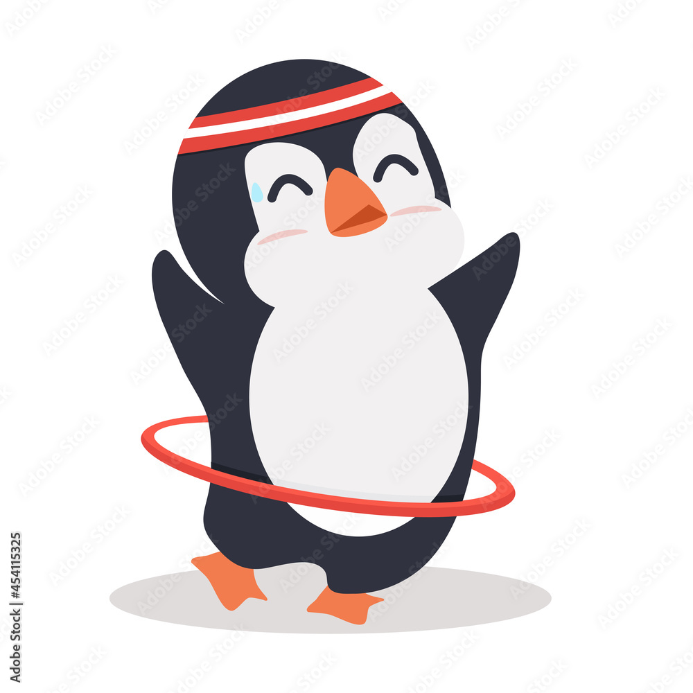 Obraz premium Cute Penguin with hula hoop