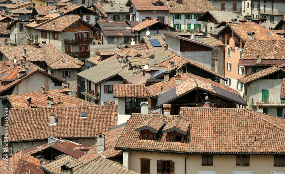 rooftops of italian mountain village bagolino north italy