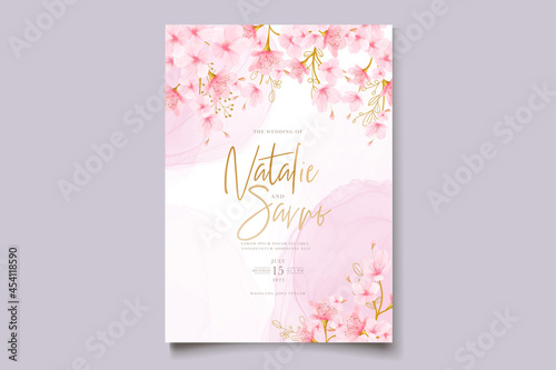 watercolor cherry blossom floral and leaves card set