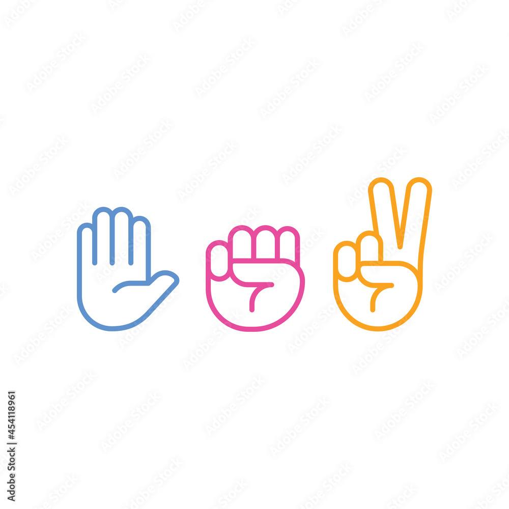 Hand sign icon, set of rock-paper-scissors Vector illustration on white background Hand sign icon, set of rock-paper-scissors Vector illustration on white background