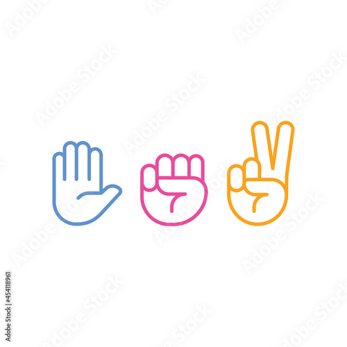 Hand sign icon, set of rock-paper-scissors Vector illustration on white background 