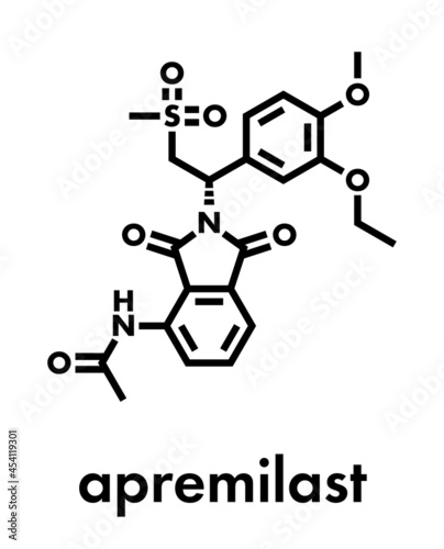 Apremilast investigational psoriasis drug molecule. Skeletal formula. photo