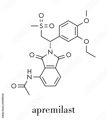 Apremilast investigational psoriasis drug molecule. Skeletal formula. photo