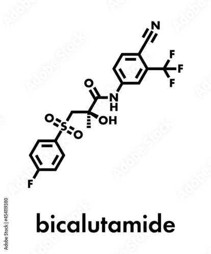 Bicalutamide prostate cancer drug (anti-androgen) molecule. Skeletal formula.