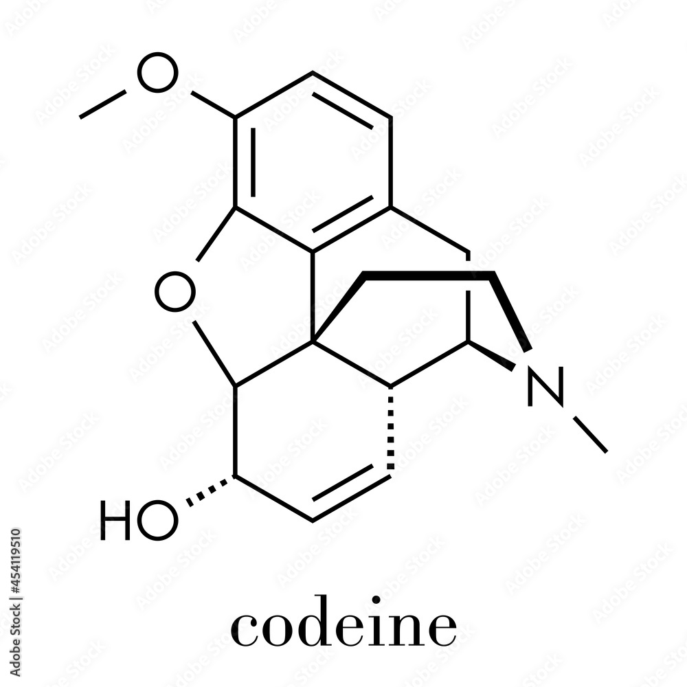 Fototapeta premium Codeine pain and cough relief drug molecule. Skeletal formula.