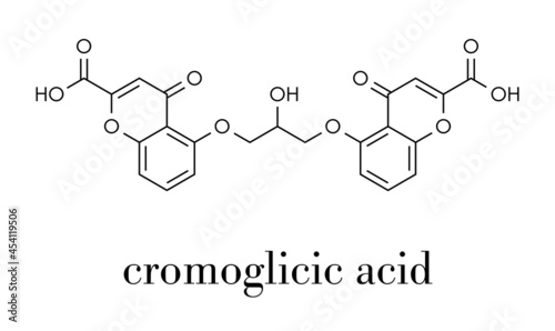 Cromoglicic acid (cromolyn, cromoglycate) asthma and allergy drug molecule. Skeletal formula.