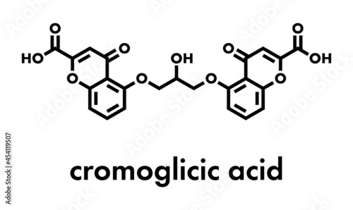 Cromoglicic acid (cromolyn, cromoglycate) asthma and allergy drug molecule. Skeletal formula.