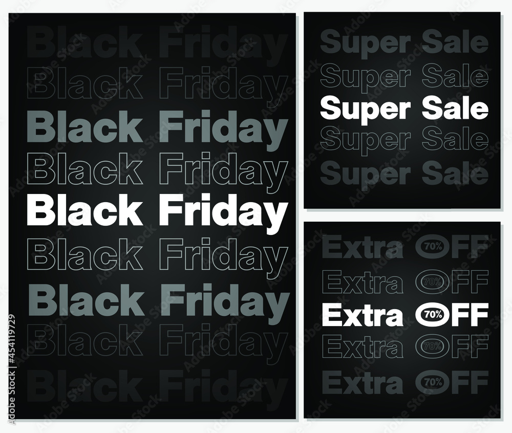 Set of Black Friday sale banners. Templates for promotion, advertising, web, social and fashion ads. Vector illustrations