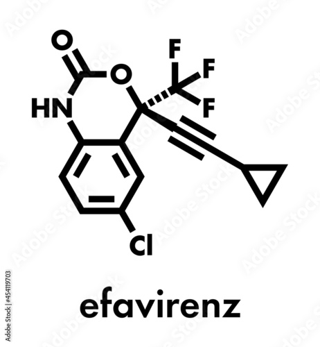 Efavirenz HIV drug molecule. Skeletal formula.