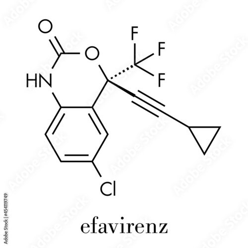 Efavirenz HIV drug molecule. Skeletal formula. photo