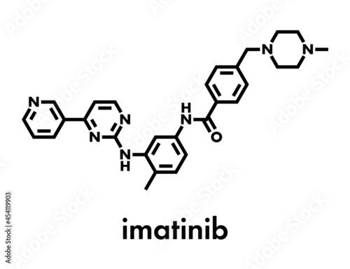 Imatinib cancer drug molecule. Tyrosine-kinase inhibitor. Skeletal formula.
