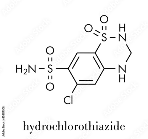 Hydrochlorothiazide diuretic drug molecule. Skeletal formula.