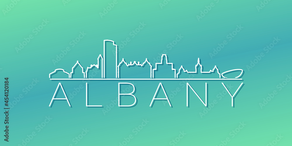 Albany, NY, USA Skyline Linear Design. Flat City Illustration Minimal Clip Art. Background Gradient Travel Vector Icon.