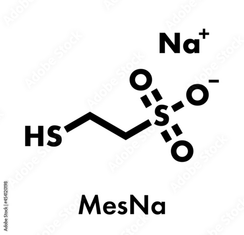 Mesna cancer chemotherapy adjuvant and mucolytic drug molecule. Skeletal formula.