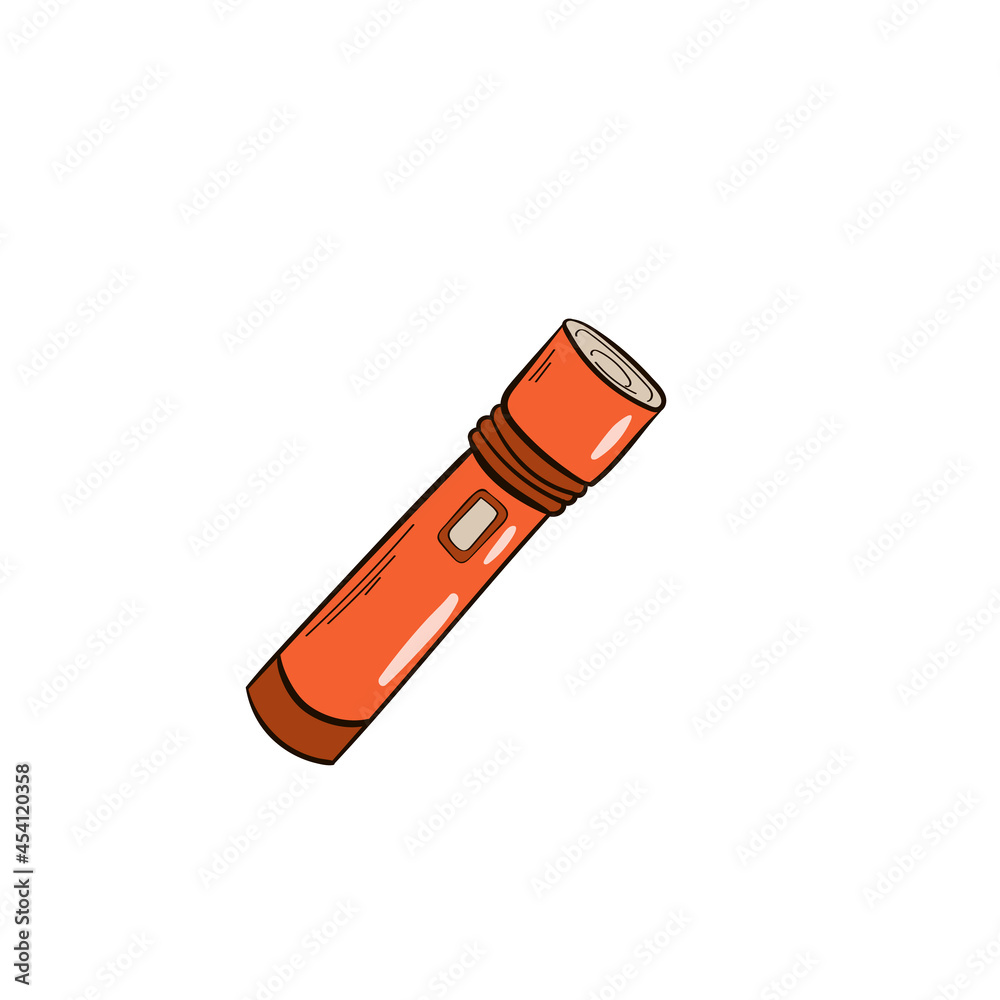 Flashlight vector. Isolated on a white background. Hand drawn style. Travel, camping. Lighting. No people. Vector illustration Flashlight vector. Isolated on a white background. Hand drawn style. Travel, camping. Lighting. No people. Vector illustration
